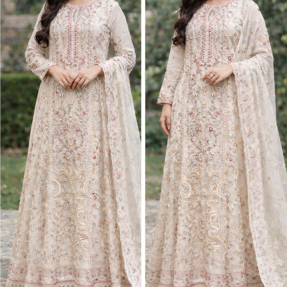Elegant Cream Floral Embroidered Dress